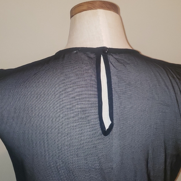 Lux Sheer Lace Overlay Peplum Top Black Small - Picture 4 of 16